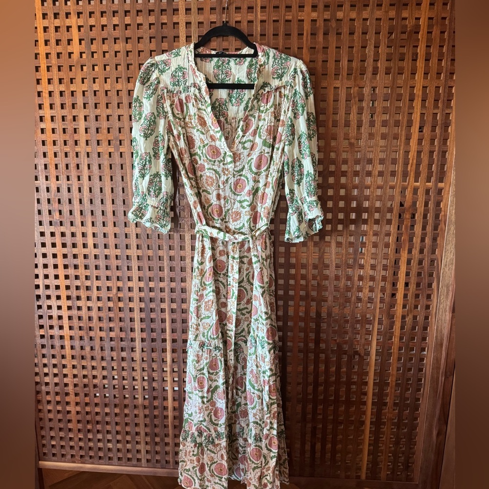 Zara maxi dress with 3/4 sleeve and belt tie